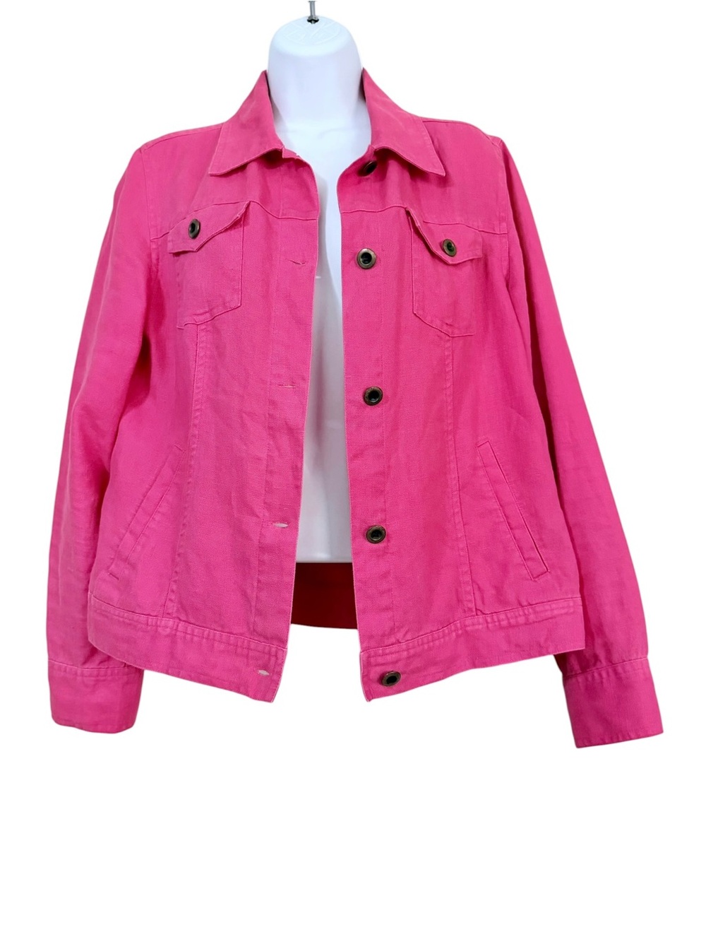 Pink Linen Classic Utility Jean-style Jacket Size Medium Buttons Down Summer